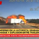 VIDEO: Infierno en la autopista; graban mortal choque y explosión entre tráileres