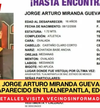 Buscan a Jorge Arturo Miranda Guevara, menor desaparecido en Tlalnepantla, Edomex