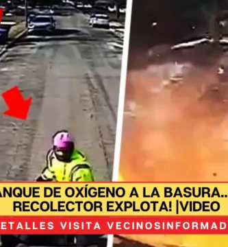 Tiran tanque de oxígeno a la basura… ¡camión recolector explota! |VIDEO