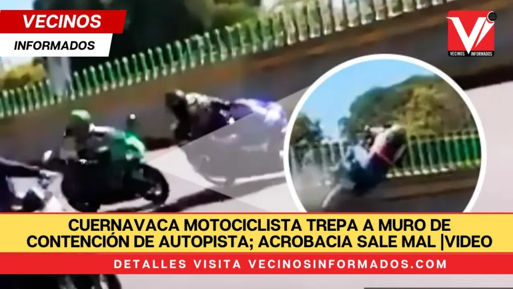 Motociclista trepa a muro de contención de autopista; acrobacia sale mal |VIDEO