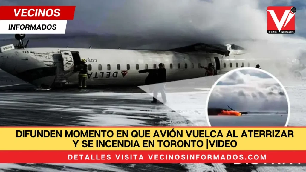 Difunden momento en que avión vuelca al aterrizar y se incendia en Toronto |VIDEO