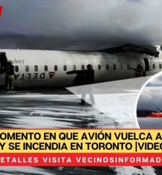 Difunden momento en que avión vuelca al aterrizar y se incendia en Toronto |VIDEO