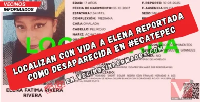 Localizan con vida a Elena Fátima Rivera reportada como desaparecida en #Ecatepec