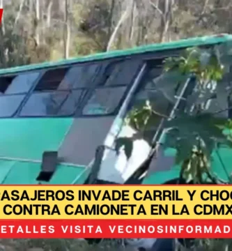 Camión de pasajeros invade carril y choca de frente contra camioneta en la CDMX