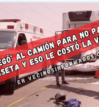Motociclista muere al ser aplastado por camión en Circuito Exterior Mexiquense