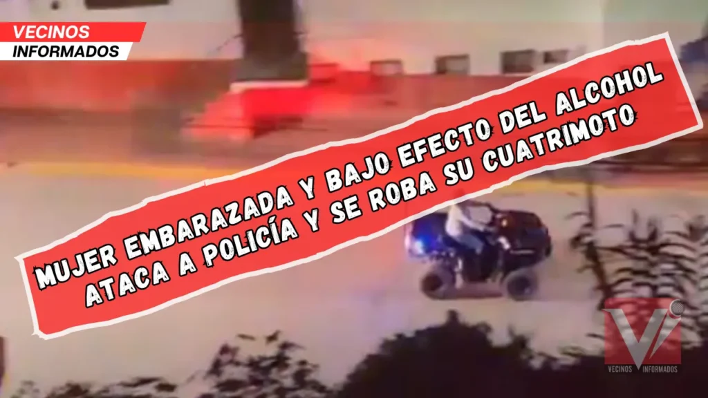 Mujer embarazada y bajo efecto del alcohol ataca a policía y se roba su cuatrimoto en Puebla