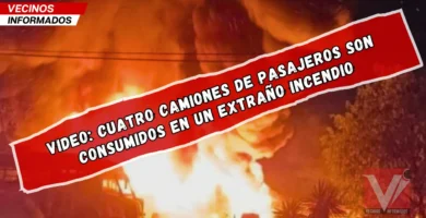 VIDEO: Cuatro camiones de pasajeros son consumidos en un extraño incendio